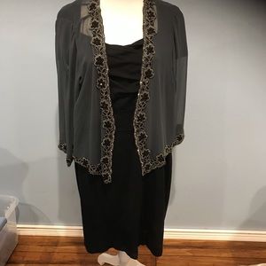Lane Bryant black dress and JKARA sheer jacket.